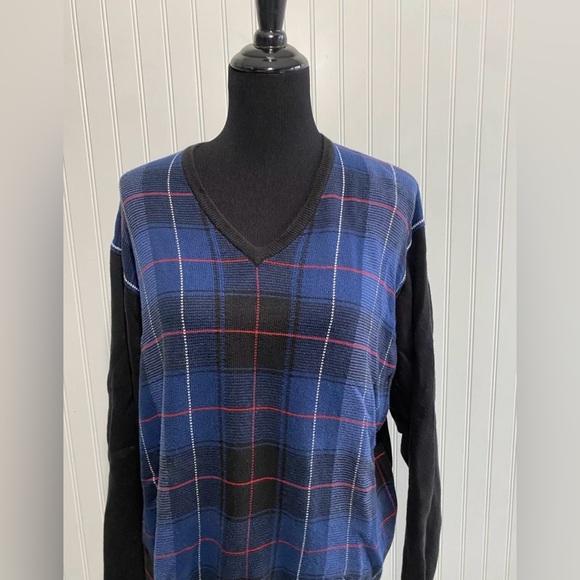 Polo Golf Ralph Lauren V Neck Sweater Size Large 100% Cotton Black Blue Preppy - Picture 5 of 14